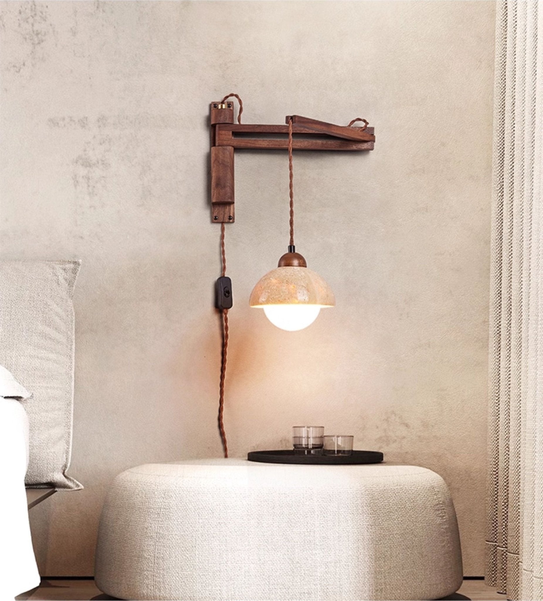 Adjustable Travertine Dome Wall Sconce - Image 14